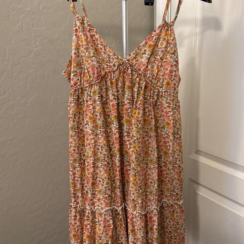 Orange & Pink Floral Babydoll Dress (Size L)